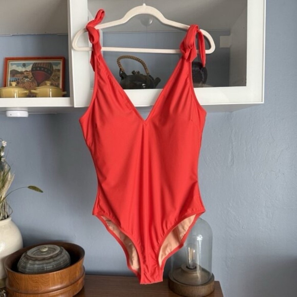 J. Crew Tie-Shoulder One-Piece Swimsuit Red Size 10